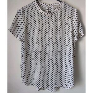 Ann Taylor Loft Women's Polka Dot Short Sleeve Rounded Hem Back Button Size XS